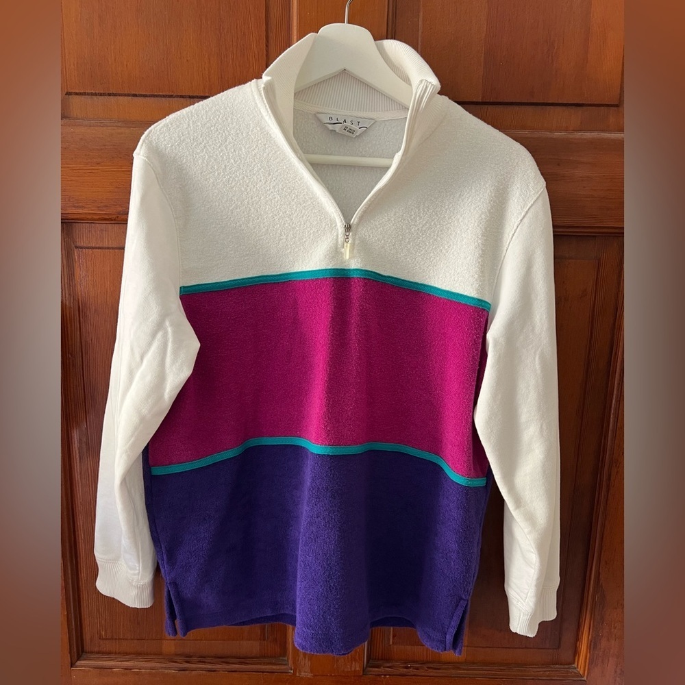 Vintage BLAST Colorblock Quarter Zip Fleece Pullover Petite M 80s 90s Sweatshirt - Picture 12 of 12